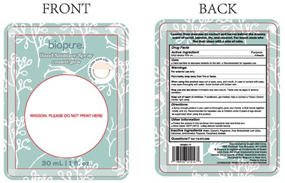 Hand Sanitizer Spray Label (Biopure Hand Sanitizer Spray Coastal Glow)